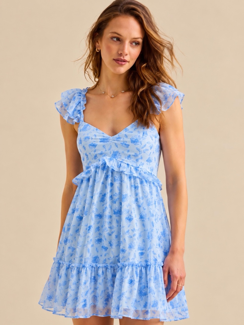 Altar’d State Bonny Blue Floral Ruffle Mini Dress
